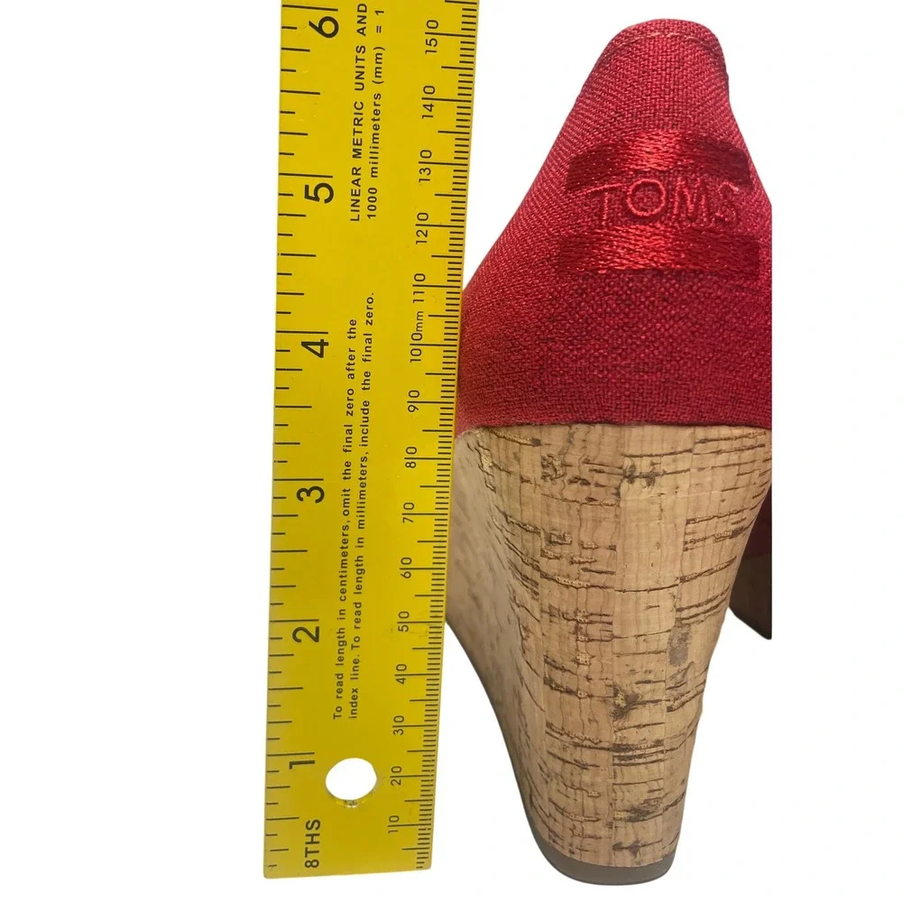 TOMS Classic Canvas Red Open Toe Espadille Cork Wedge Women's 9